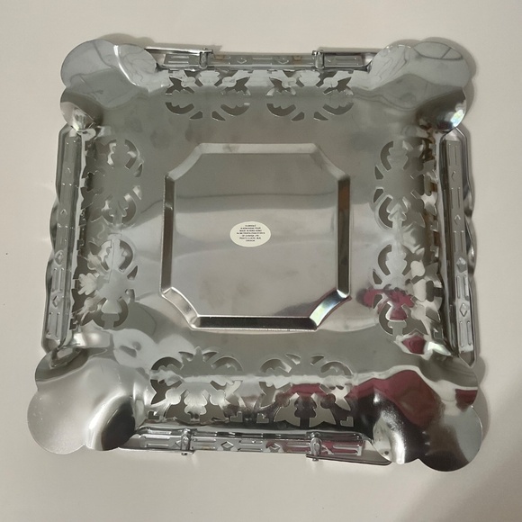 VTG Silver Tone Serving Tray with Folding Handles Chrome - Picture 8 of 10